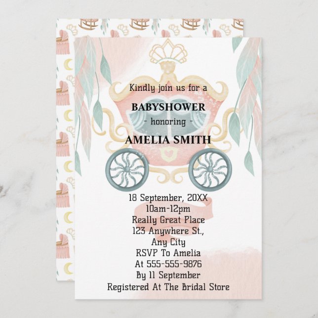 Princess Baby Shower Inbjudningar (Fram/baksida)