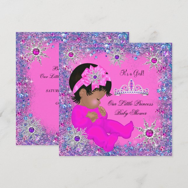 Princess Baby Shower Lila Rosa Glitter Ethnic Inbjudningar (Fram/baksida)