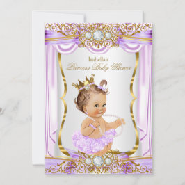 Princess Baby Shower Lila Silke Guld Brunette 2 Inbjudningar
