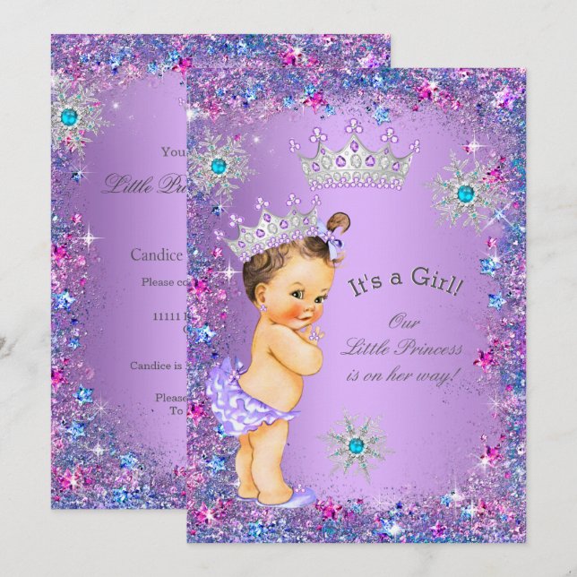 Princess Baby Shower Lila Teal Blue Rosa Inbjudningar (Fram/baksida)