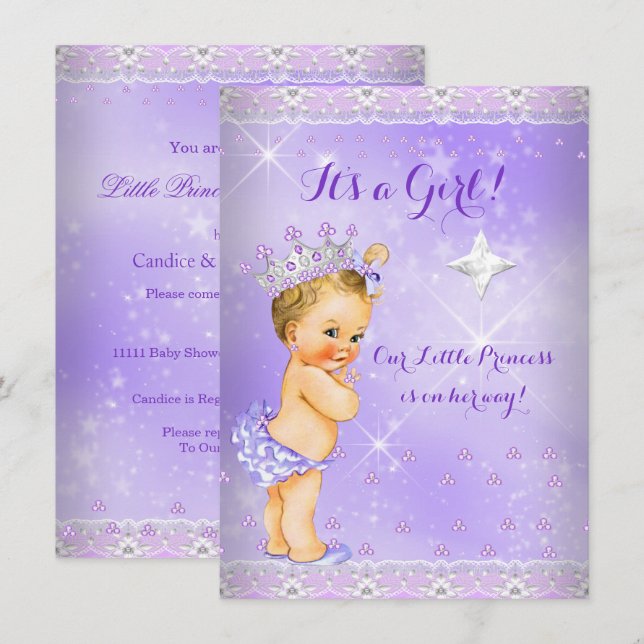 Princess Baby Shower Lilac Lavender Tiara Blonde Inbjudningar (Fram/baksida)