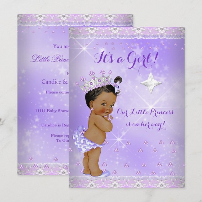 Princess Baby Shower Lilac Lavender Tiara Ethnic Inbjudningar (Fram/baksida)