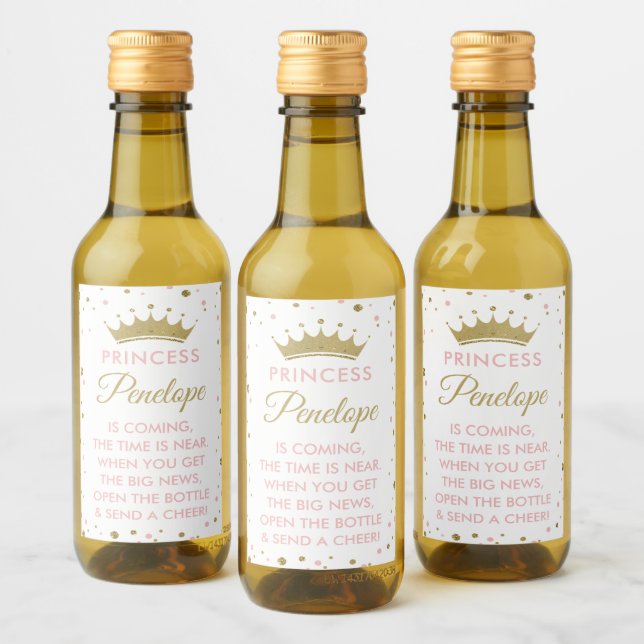 Princess Baby Shower Mini Vin Flaska-etiketter Vinetikett (Flaskor)
