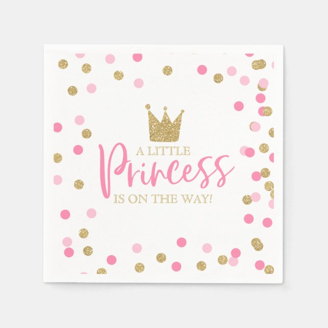 Princess Baby Shower Party Napkin Rosa och Guld Pappersservett (Framsidan)