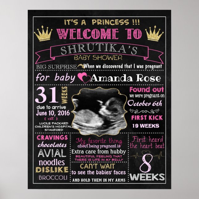 Princess Baby Shower Party-skylt poster (Framsidan)