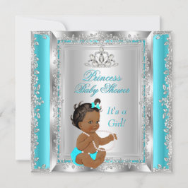 Princess Baby Shower Party Teal Silver Ethnic Inbjudningar