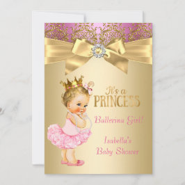 Princess Baby Shower Rosa Guld Ballerina Blonde Inbjudningar