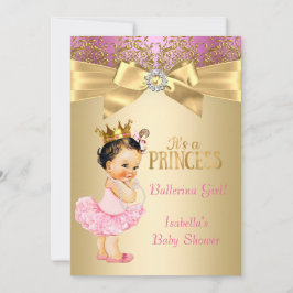 Princess Baby Shower Rosa Guld Ballerina Brunette Inbjudningar