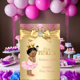 Princess Baby Shower Rosa Guld Ballerina Ethnic Inbjudningar