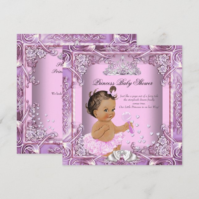 Princess Baby Shower Rosa Lila Tutu Brunette Inbjudningar (Fram/baksida)