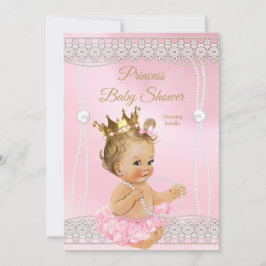 Princess Baby Shower Rosa pearl snöre blonde Inbjudningar