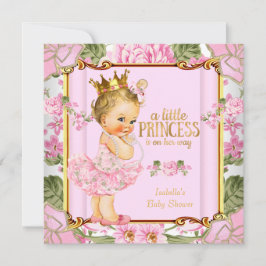 Princess Baby Shower Rosa ros Blommigt Blonde-flic Inbjudningar