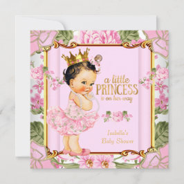 Princess Baby Shower Rosa ros Blommigt Brunette Inbjudningar