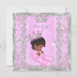 Princess Baby Shower Rosa Silver African American Inbjudningar