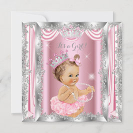 Princess Baby Shower Rosa Silver Ballerina Light Inbjudningar