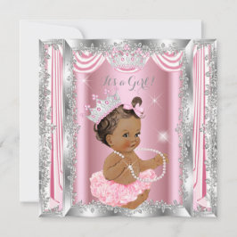 Princess Baby Shower Rosa Silver Ballerina Mörk Inbjudningar