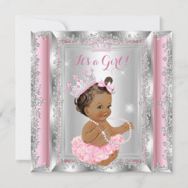 Princess Baby Shower Rosa Silver Tutu Brunette 2 Inbjudningar