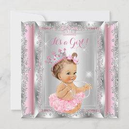 Princess Baby Shower Rosa Silver Tutu Brunette Inbjudningar