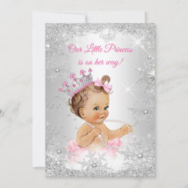 Princess Baby Shower Rosa Silver Winter wonderland Inbjudningar