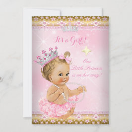 Princess Baby Shower Rosa Tutu Guld Tiara Blonde Inbjudningar