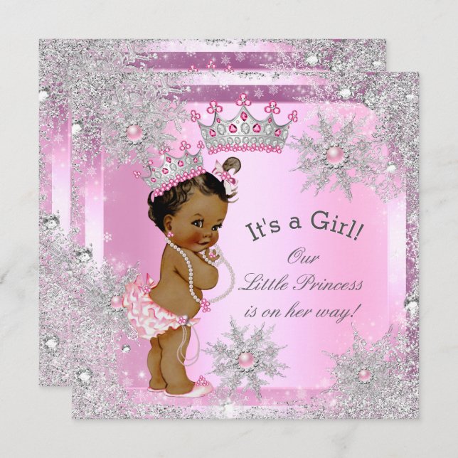 Princess Baby Shower Rosa Winter Wonderland Ethnic Inbjudningar (Fram/baksida)