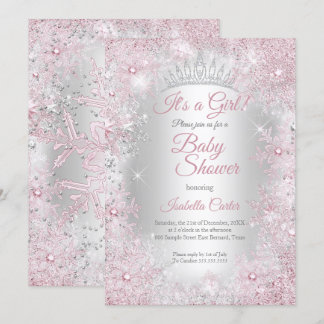 Princess Baby Shower Rosa Winter Wonderland Inbjudningar