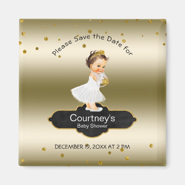 Princess Baby Shower Save Date Elegant Guld Magnet (Framsidan)