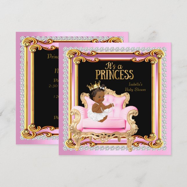 Princess Baby Shower Silver Rosa Guld Inbjudningar (Fram/baksida)