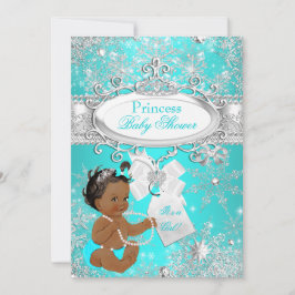 Princess Baby Shower Snöflingor Aqua Ethnic Inbjudningar