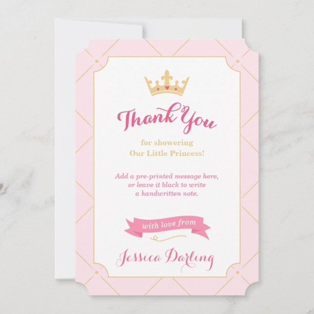 Princess Baby Shower Tack Cards | Rosa Girl (Framsida)