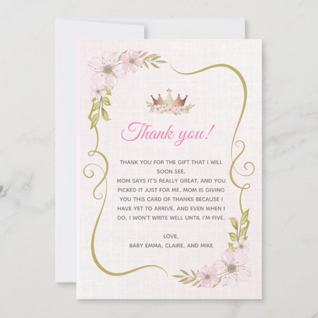 Princess Baby Shower Tack-kort Tack Kort (Framsida)