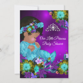 Princess Baby Shower Teal Blue Lila Girl Ethnic Inbjudningar