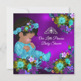 Princess Baby Shower Teal Blue Lila Girl Ethnic Inbjudningar