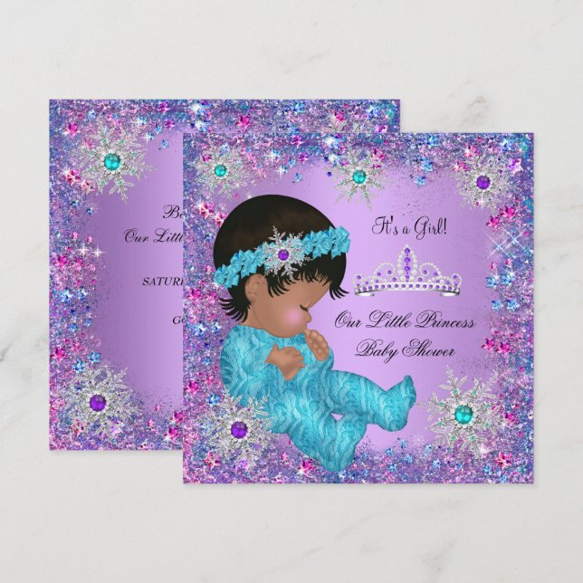 Princess Baby Shower Teal Blue Lila Rosa Ethnic Inbjudningar (Fram/baksida)