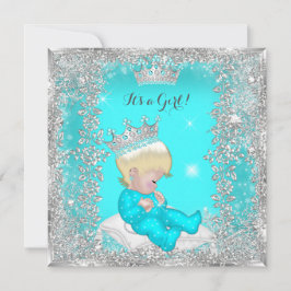 Princess Baby Shower Teal Blue Silver Blonde Inbjudningar
