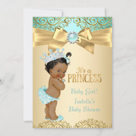 Princess Baby Shower Teal Guld Damask Ethnic Inbjudningar