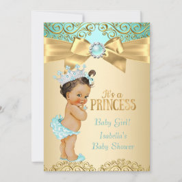 Princess Baby Shower Teal Guld Damask Inbjudningar