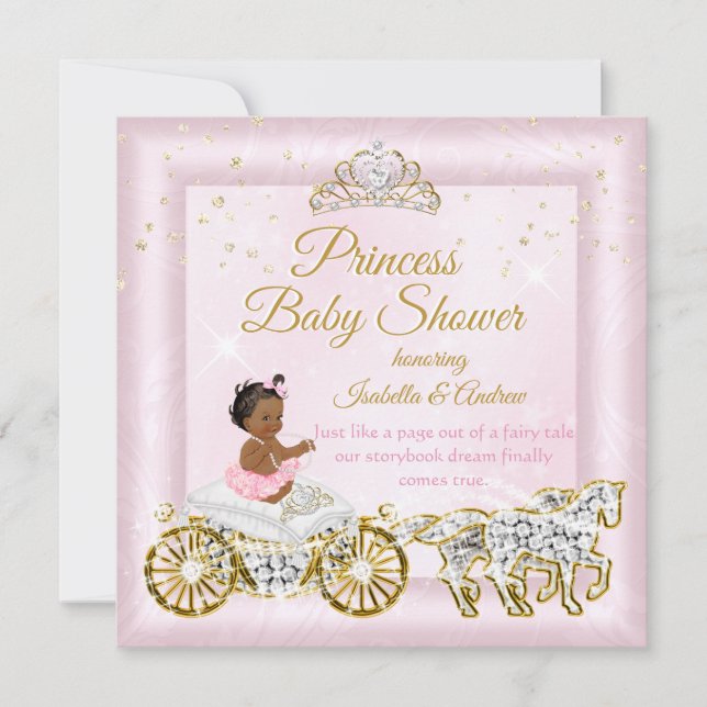 Princess Baby Shower Tiara Rosa Carriage Ethnic Inbjudningar (Framsida)