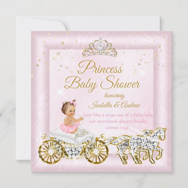 Princess Baby Shower Tiara Rosa Carriage Inbjudningar (Framsida)