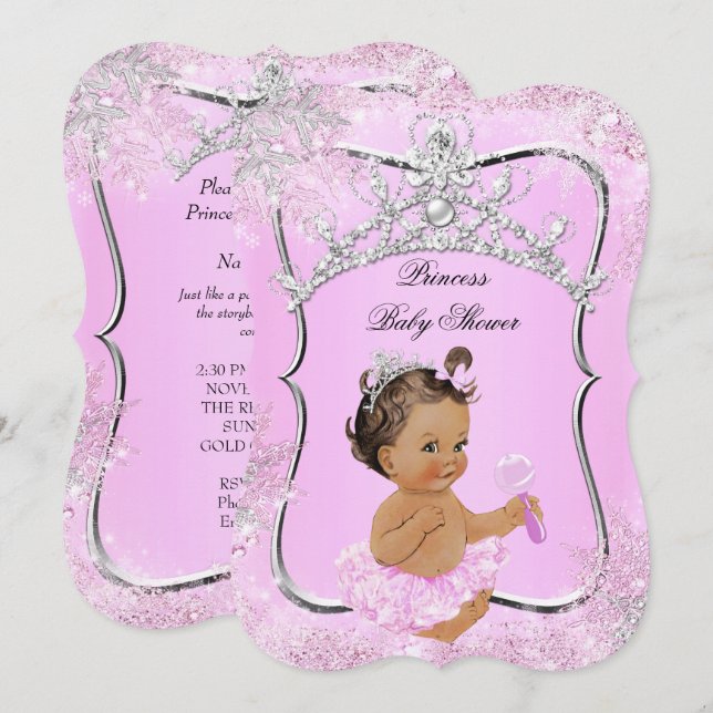 Princess Baby Shower Wonderland Rosa Brunette Inbjudningar (Fram/baksida)