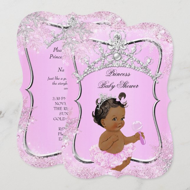 Princess Baby Shower Wonderland Rosa Ethnic Inbjudningar (Fram/baksida)