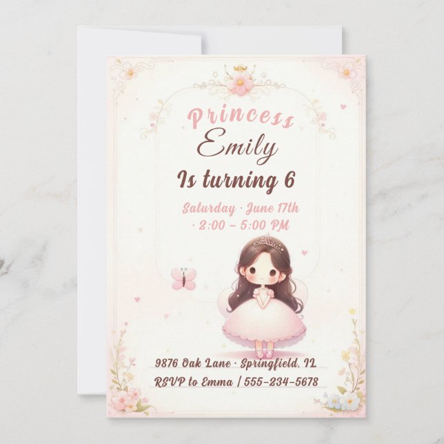 Princess Ballerina Birthday Invitation Inbjudningar (Framsida)