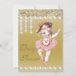 Princess Ballerina Guld Faux Diamonds Baby Shower Inbjudningar