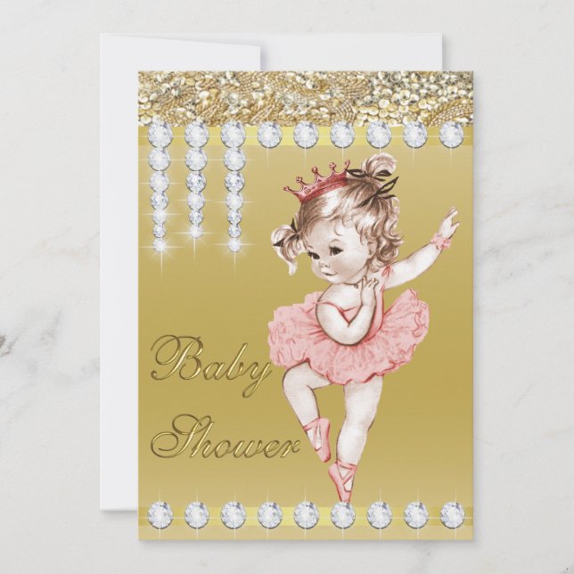 Princess Ballerina Guld Faux Diamonds Baby Shower Inbjudningar (Framsida)