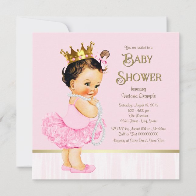 Princess Ballerina Tutu Rosa Guld Baby Shower Inbjudningar (Framsida)