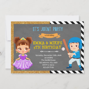 Princess baseball joint party inbjudningar