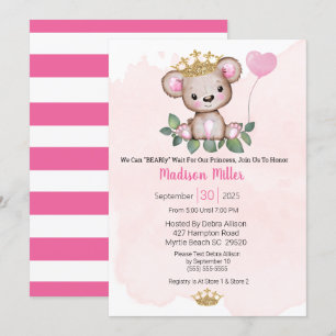 Princess Bear Rosa Baby Shower Inbjudningar