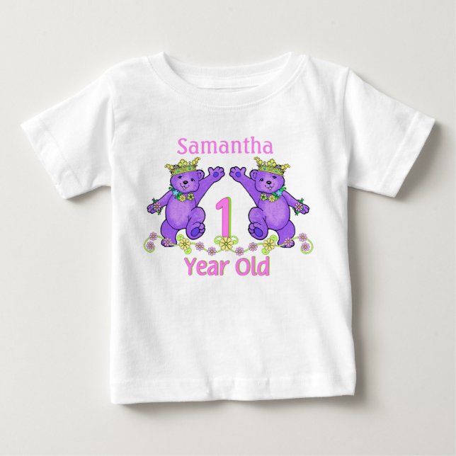 Princess Bears 1st Birthday Custom Name Tee Shirt (Framsida)