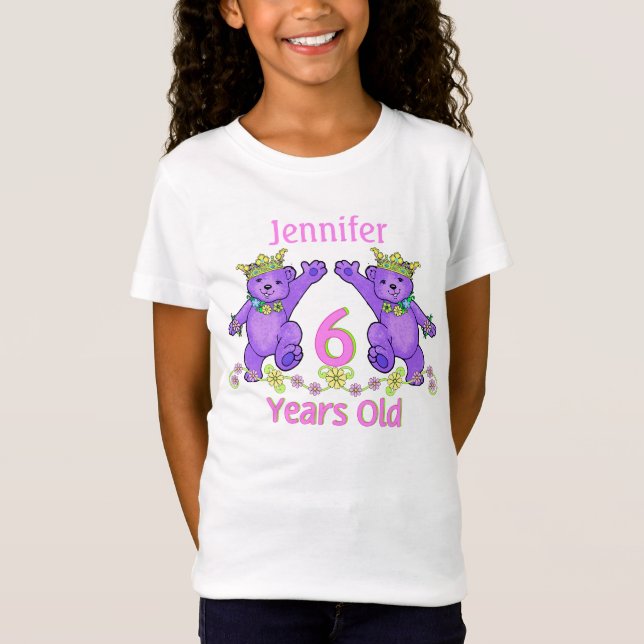 Princess Bears 6e Birthday Custom Name Tee Shirt (Framsida)