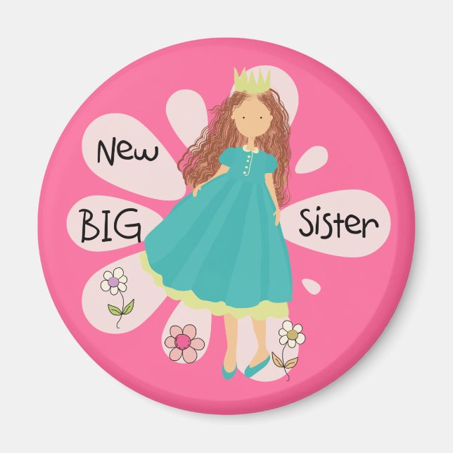 Princess Big Sister Brown Hair Magnet (Framsidan)